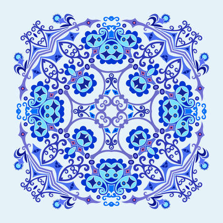 Vector blue decorative floral ethnic illustrationのイラスト素材