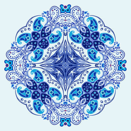 Vector blue decorative floral ethnic illustrationのイラスト素材