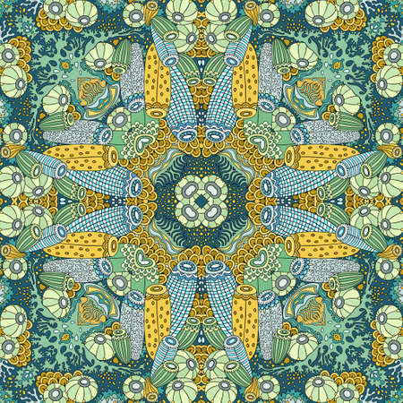 Vector nature fantasy hand drawn seamless patternのイラスト素材