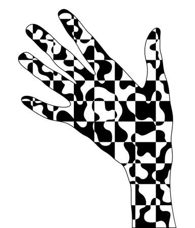 Illustration of hand with checkered pattern insideのイラスト素材
