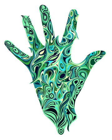 Illustration of contour hand with ornament insideのイラスト素材