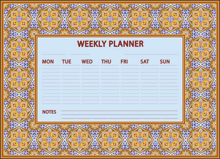 Weekly Planner design. Vector ornamental frameのイラスト素材
