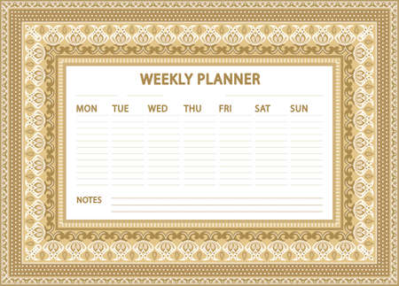 Weekly Planner design. Vector ornamental frameのイラスト素材