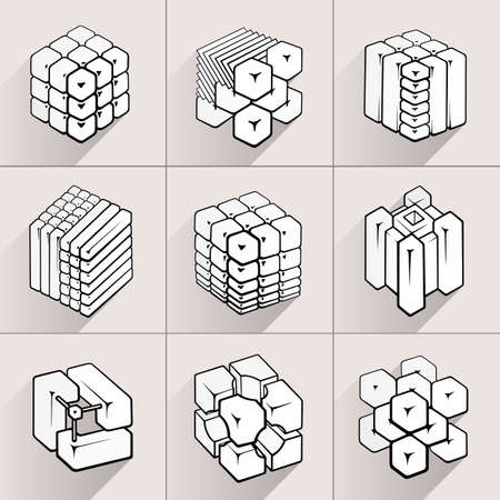 Set of 3D geometric shapes cube designs.のイラスト素材