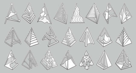 Set of 3D geometric shapes pyramid designsのイラスト素材
