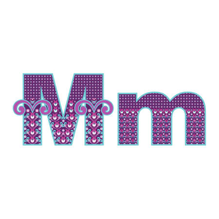 Vector abstract letter M with ornamental pattern. Cartoon signsのイラスト素材