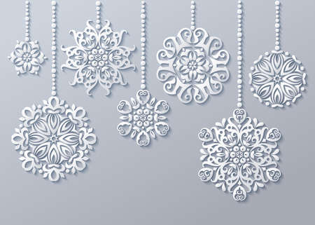 Modern vector ornamental Christmas tree toys.のイラスト素材