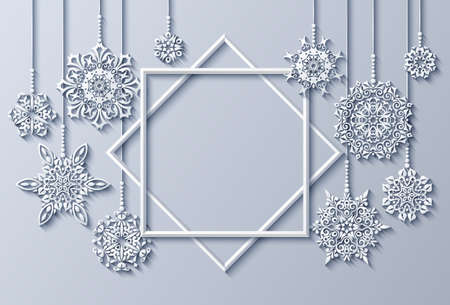 Holidays background with papercut snowflakes.のイラスト素材