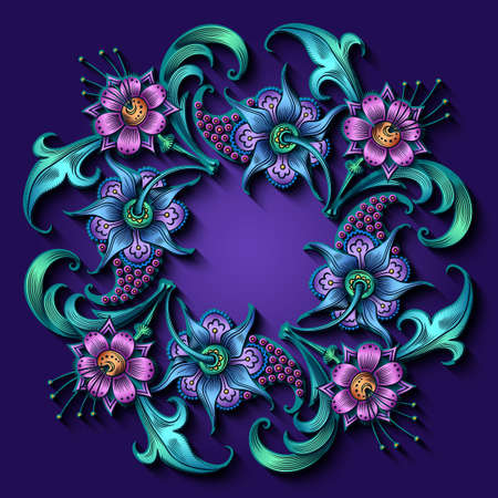 Floral hand drawn vector border. Nature elements and objectsのイラスト素材