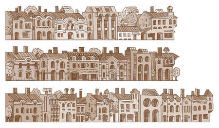 Vector cartoon vintage houses stripes set.のイラスト素材