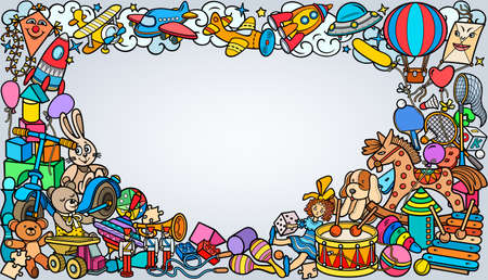 Cartoon doodles hand drawn kids toys illustrationのイラスト素材