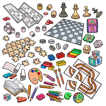 Cartoon doodles hand drawn kids toys objects setのイラスト素材