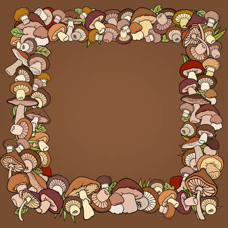 Mushrooms nature cartoon vector hand drawn borderのイラスト素材