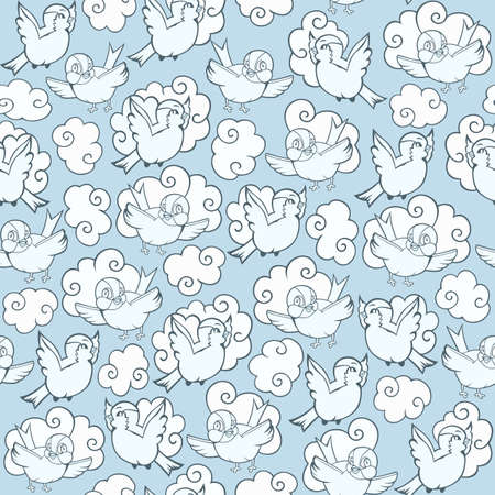 Cartoon birds vector seamless patternのイラスト素材