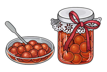 Jar of jam hand drawn vector doodles illustrationのイラスト素材