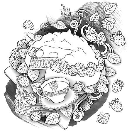 Sweets, berries, fruits, drinks illustrationのイラスト素材
