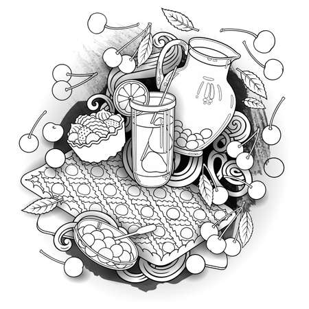 Sweets, berries, fruits, drinks illustrationのイラスト素材