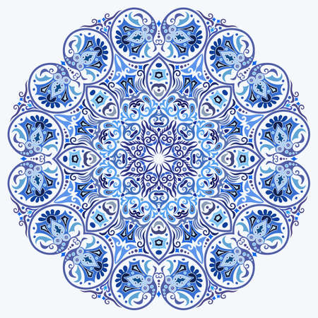 Vector blue decorative floral ethnic illustrationのイラスト素材