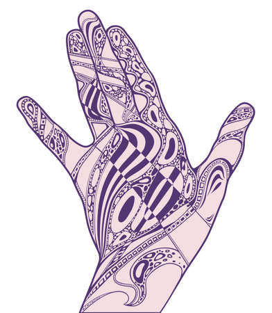 Illustration of contour hand with ornament insideのイラスト素材