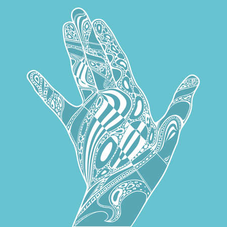 Illustration of contour hand with ornament insideのイラスト素材