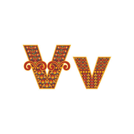 Vector abstract letter V with ornamental pattern.のイラスト素材