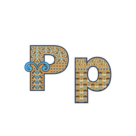 Vector abstract letter P with ornamental pattern. Cartoon signsのイラスト素材