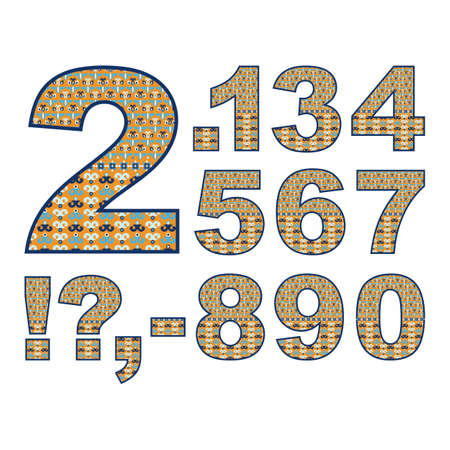 Vector abstract digits set with ornamental pattern. Cartoon signsのイラスト素材