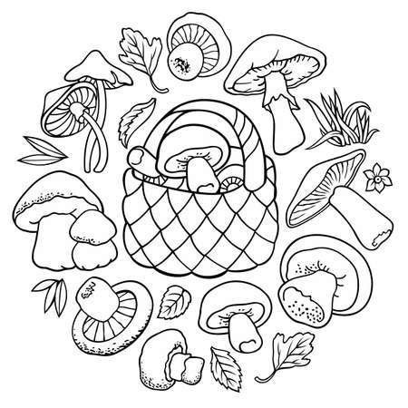 Mushrooms nature cartoon outline illustrationのイラスト素材