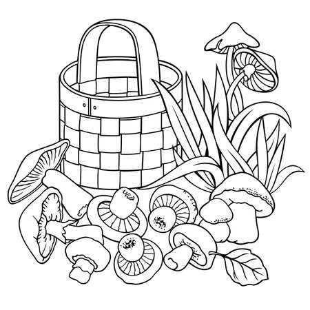 Mushrooms nature cartoon outline illustrationのイラスト素材