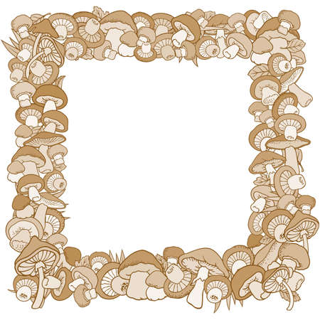 Mushrooms nature cartoon vector hand drawn borderのイラスト素材