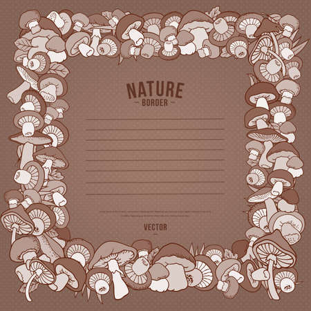 Mushrooms nature cartoon vector hand drawn borderのイラスト素材