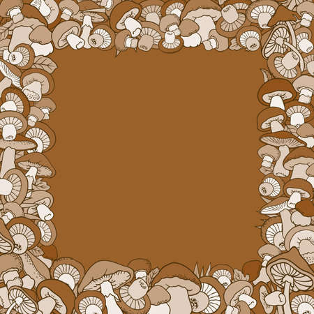 Mushrooms nature cartoon vector hand drawn borderのイラスト素材