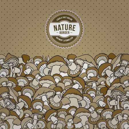 Mushrooms nature cartoon vector hand drawn borderのイラスト素材