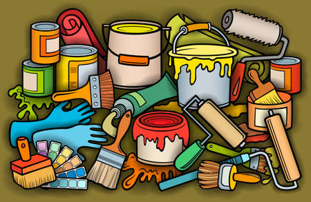 Cartoon doodle hand drawn home repair illustrationのイラスト素材