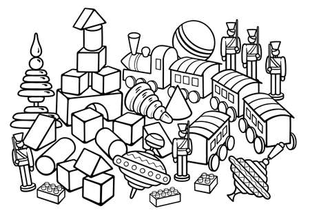 Cartoon doodles hand drawn kids toys illustration.のイラスト素材
