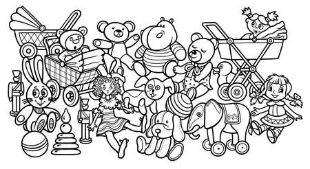 Cartoon doodles hand drawn kids toys illustration.のイラスト素材