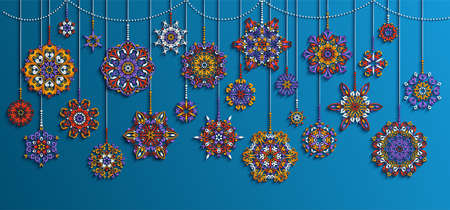 Modern vector ornamental Christmas tree toys