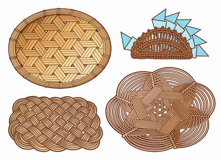 Set of wicker napkins cartoon hand drawn objects.のイラスト素材
