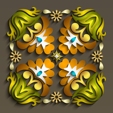 Abstract vector ornamental nature vintage papercut floral lace element. Trendy craft style illustrationのイラスト素材