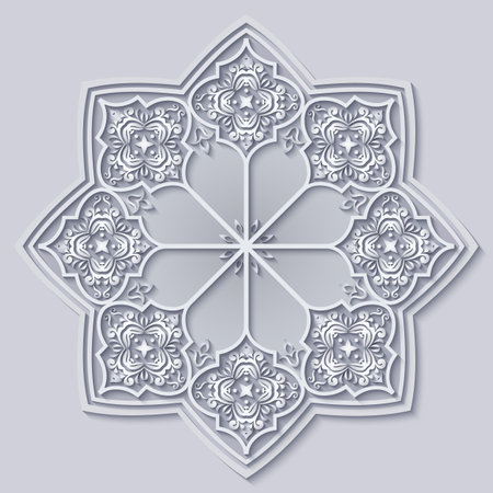 Abstract vector ornamental nature vintage mandala. Modern papercut floral lace element. Trendy craft style illustrationのイラスト素材
