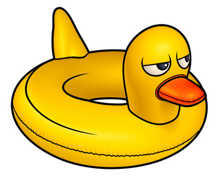 Cartoon cute doodle Duck Inflatable Pool Circle. Summer swimming toy colorful vector funny illustration. Isolated on white background.のイラスト素材