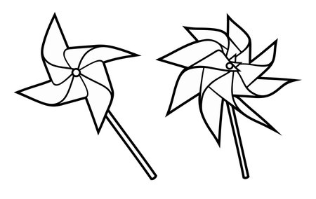 Cartoon set of cute doodle kids paper vane toys.のイラスト素材