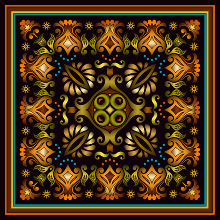Vector abstract decorative ethnic ornamental illustration. Colorful square backgroundのイラスト素材