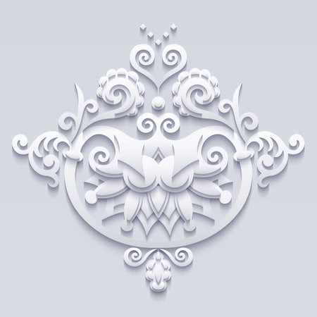 Abstract vector ornamental nature vintage papercut floral lace element. Trendy craft style white illustrationのイラスト素材