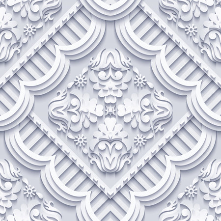 Vector abstract decorative ethnic ornamental seamless pattern. Papercut tile backgroundのイラスト素材