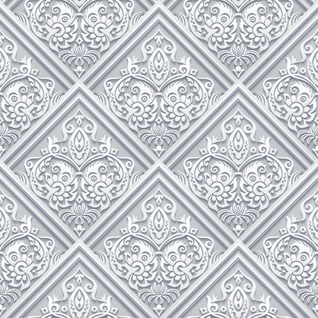 Vector abstract decorative ethnic ornamental seamless pattern. Papercut tile backgroundのイラスト素材