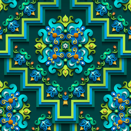 Vector abstract decorative ethnic ornamental seamless pattern. Colorful gradient tile backgroundのイラスト素材