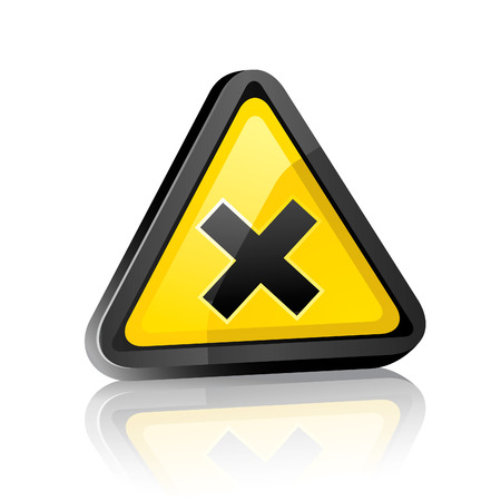 three-dimensional Hazard warning sign with irritant symbol on white background with reflectionのイラスト素材