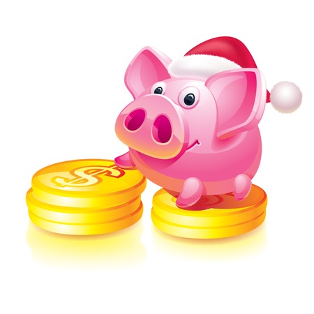 Christmas piggy bank guard on coinsのイラスト素材