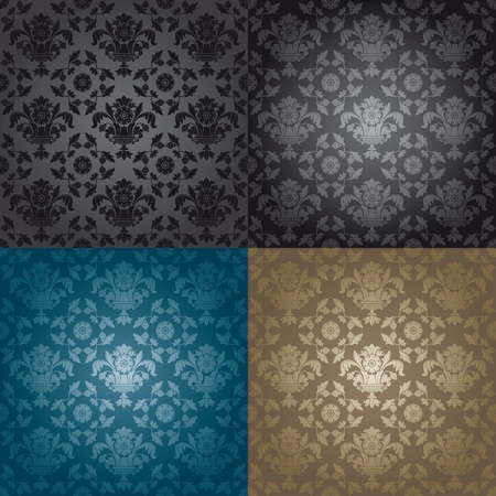 Seamless wallpaper pattern floral, blackのイラスト素材